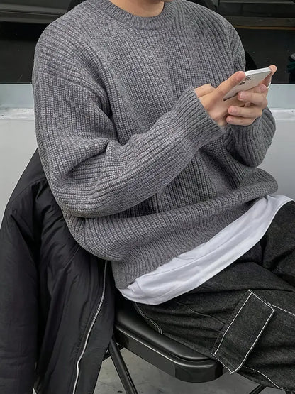 Unisex Oversized Grey Knitted Sweater