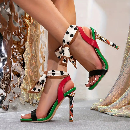 Women's Polka Dot Mary Jane High Heels with Bow Detail 11cm