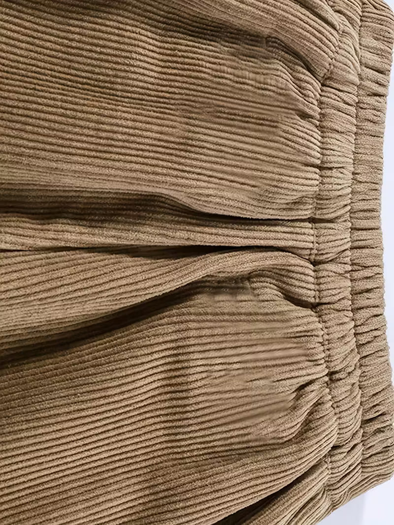 Women'S Casual Corduroy Pants with Button Detail - Loose Fit