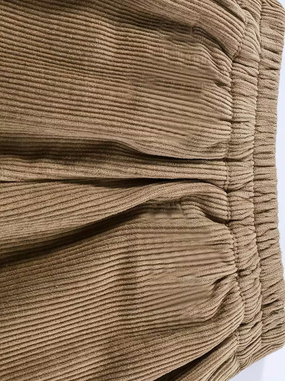 Women'S Casual Corduroy Pants with Button Detail - Loose Fit