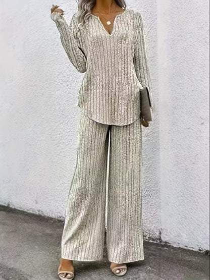 Solid Color Front Slit V-Neck set