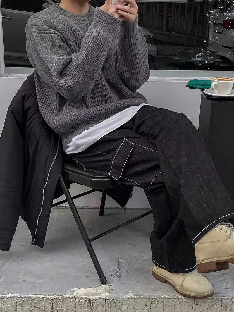 Unisex Oversized Grey Knitted Sweater