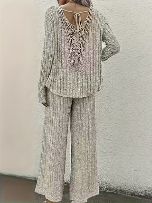 Solid Color Front Slit V-Neck set