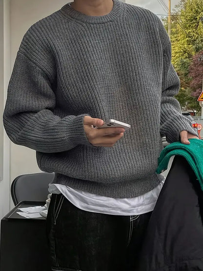 Unisex Oversized Grey Knitted Sweater