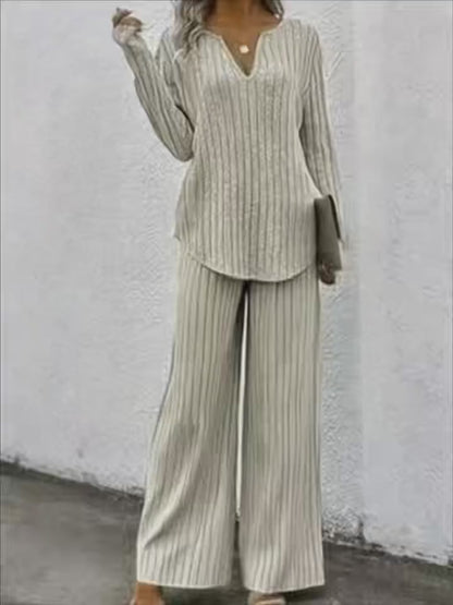 Solid Color Front Slit V-Neck set